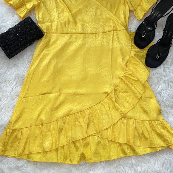 Satin Yellow Ruffle Dress - Picture 3 of 4
